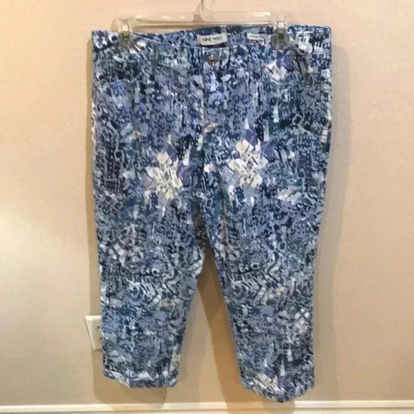 Nine West Christie Capri Denim blue print high rise cuffed jeans size 12 - Picture 1 of 8